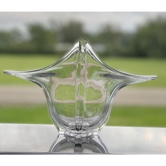 Vintage Duncan Miller Glass‎ Clear Crimped Flared Pointed Console Vase Bowl - Picture 2 of 12